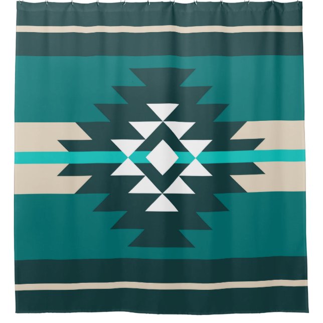 Aztec design in turquoise colour shower curtain (Front)