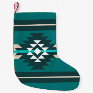 Aztec design in turquoise colour small christmas stocking