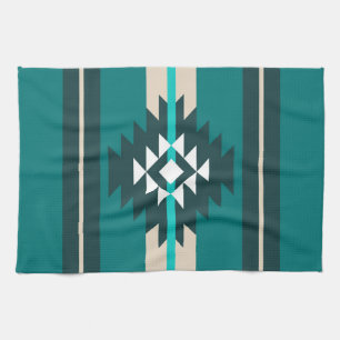 Aztec design in turquoise colour tea towel