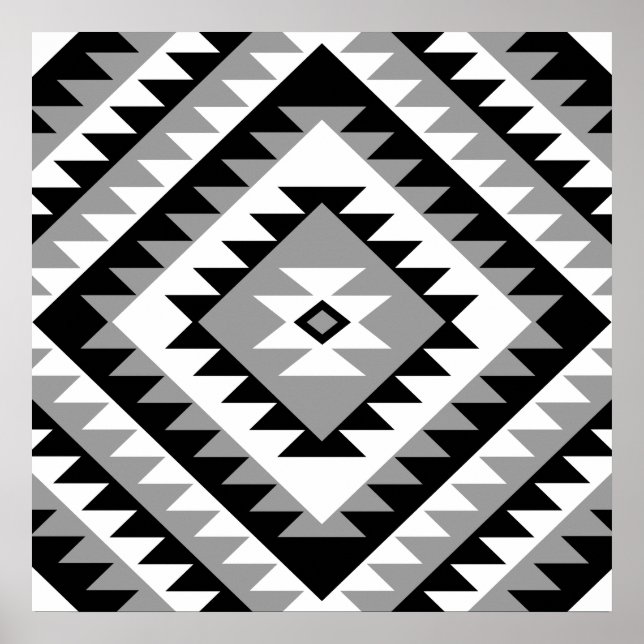 Aztec Diamond Motif Design Black White Grey Poster (Front)