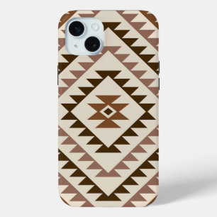 Aztec Diamond Motif Design Browns+Cream iPhone 15 Mini Case