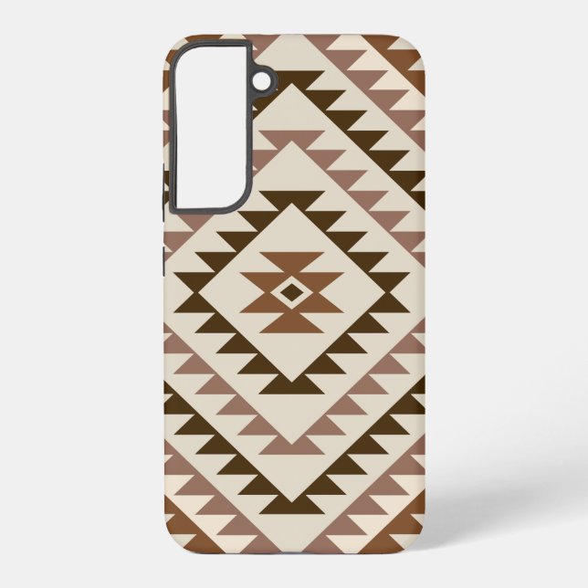 Aztec Diamond Motif Design Browns+Cream Samsung Galaxy S22+ Case (Back)