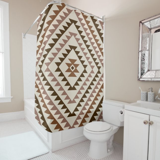 Aztec Diamond Motif Design Browns+Cream Shower Curtain (In Situ)