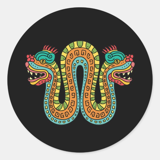 Aztec Double Headed Serpent Snake Mexico Art Classic Round Sticker (Front)