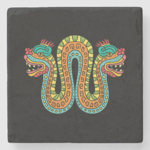 Aztec Double Headed Serpent Snake Mexico Art Stone Coaster