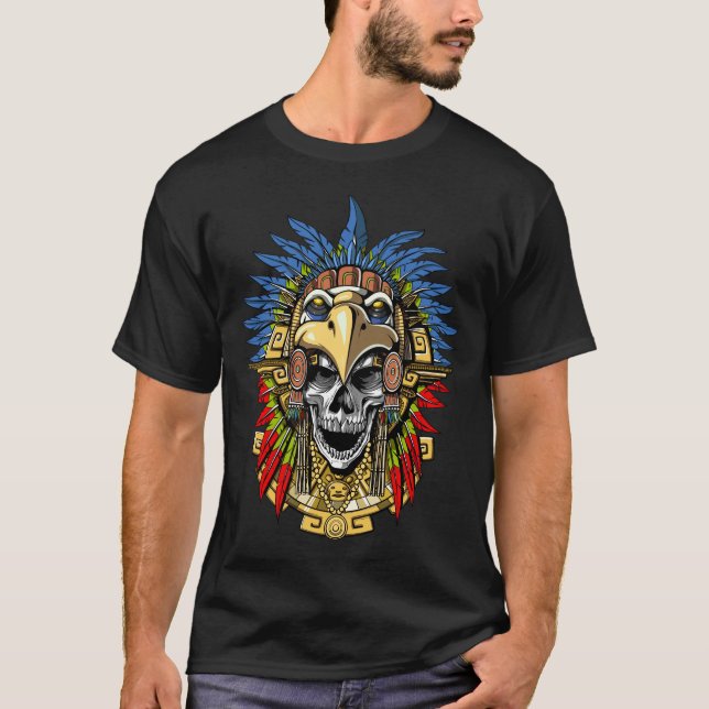 Aztec Eagle Skull Native Indian Warrior Mask T-Shirt (Front)