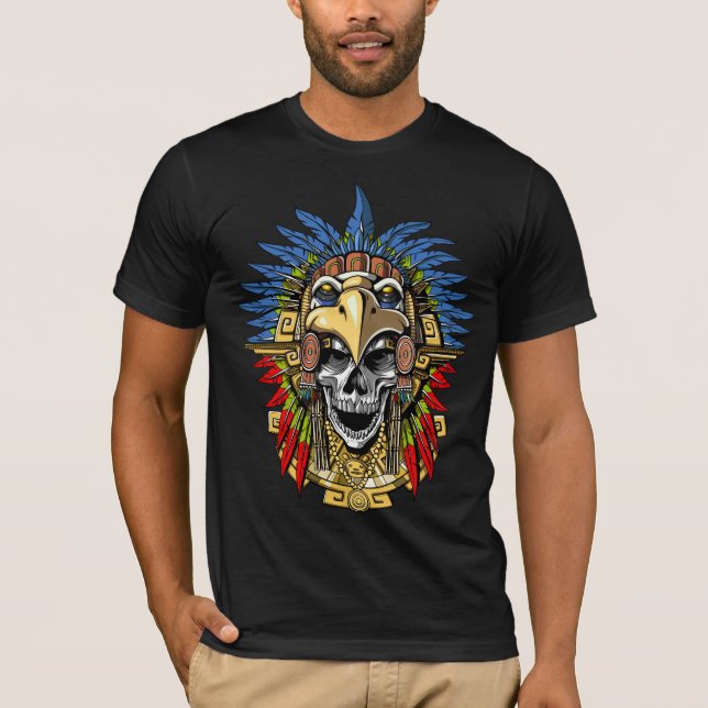 Aztec Eagle Skull Native Indian Warrior Mask T-Shirt (Front)