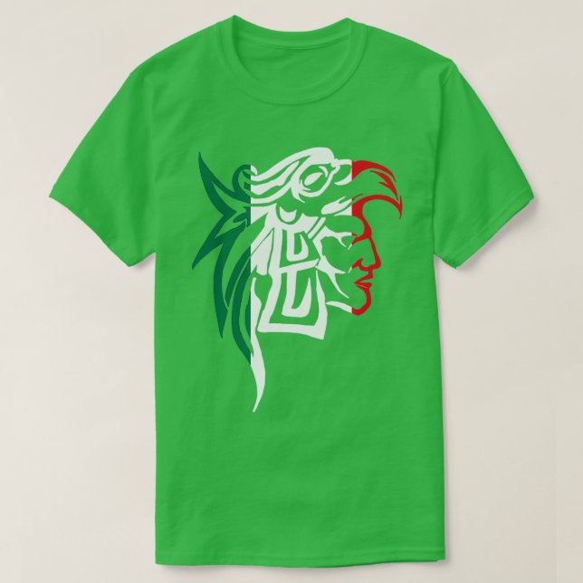 Aztec Eagle Warrior Mexican Flag  T-Shirt (Design Front)
