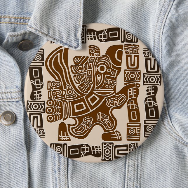 Aztec Eagle Warrior Tribal Ancient Art 6 Cm Round Badge (In Situ)