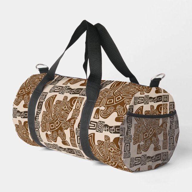 Aztec Eagle Warrior Tribal Ancient Art Duffle Bag (Right Corner)