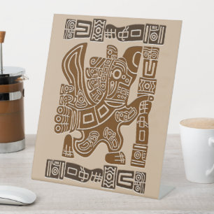 Aztec Eagle Warrior Tribal Ancient Art Pedestal Sign