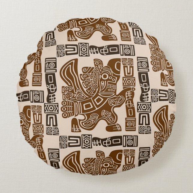 Aztec Eagle Warrior Tribal Ancient Art Round Cushion (Front)