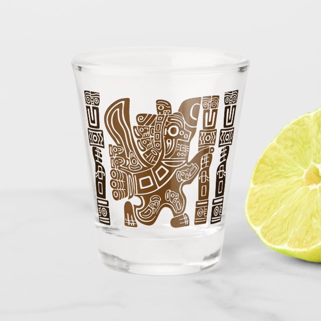Aztec Eagle Warrior Tribal Ancient Art Shot Glass (Front)