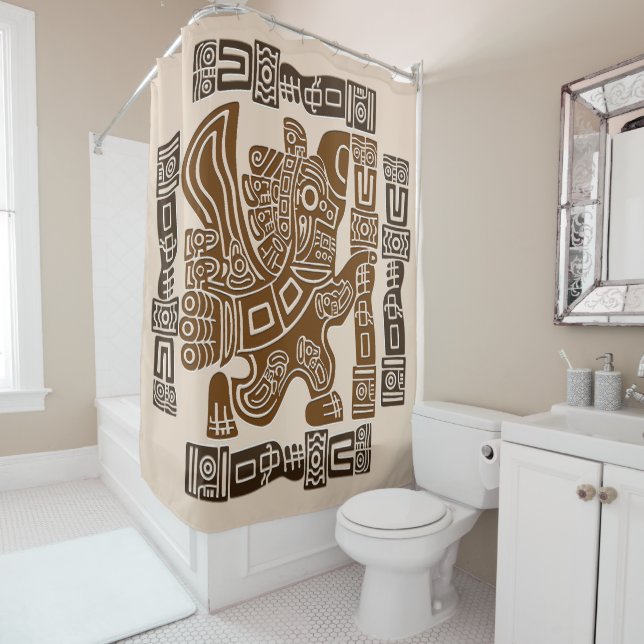 Aztec Eagle Warrior Tribal Ancient Art Shower Curtain (In Situ)