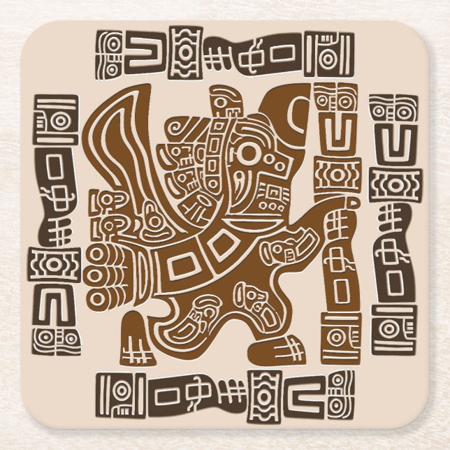 Aztec Eagle Warrior Tribal Ancient Art Square Paper Coaster (Front)