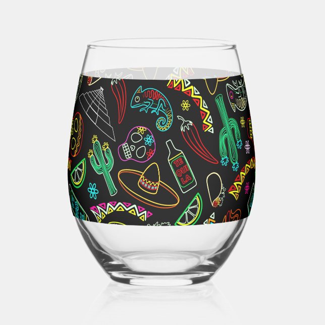 Aztec Eagle Warrior Tribal Ancient Art Stemless Wine Glass (Front)