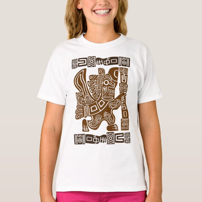 Aztec Eagle Warrior Tribal Ancient Art T-Shirt (Front)