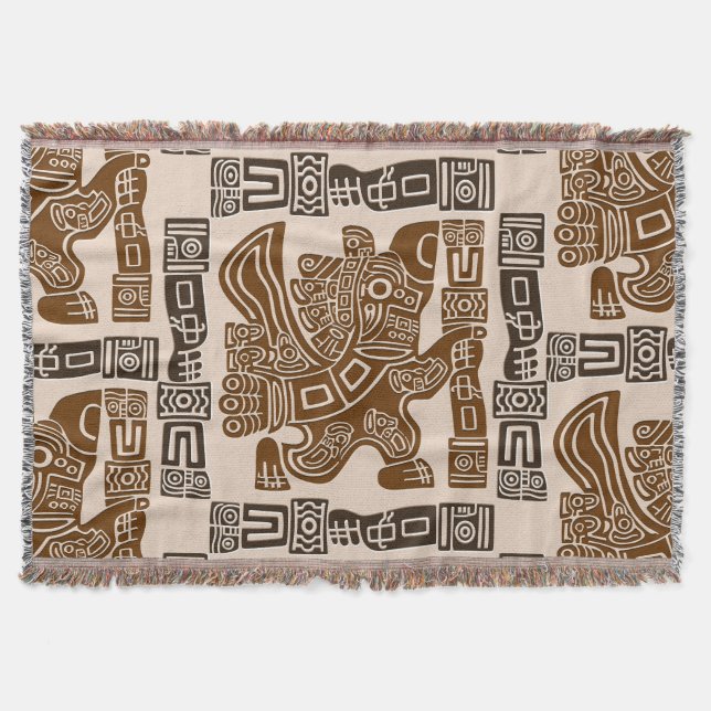 Aztec Eagle Warrior Tribal Ancient Art Throw Blanket (Front)