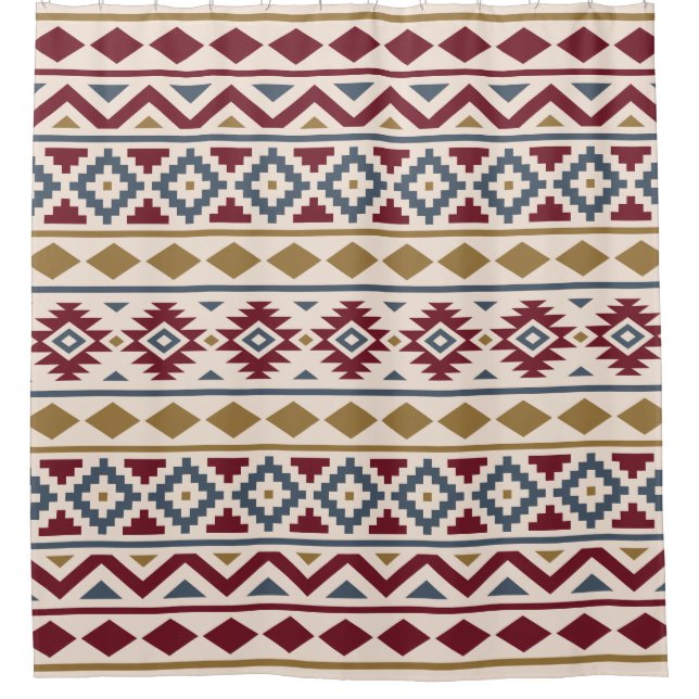 Aztec Essence III Ptn Red Blue Gold Cream Shower Curtain (Front)