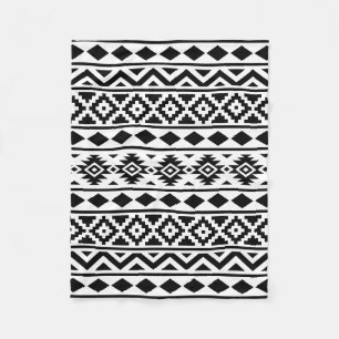 Aztec Essence Pattern III Black on White Fleece Blanket