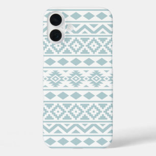 Aztec Essence Ptn III Duck Egg Blue on White iPhone 16 Plus Case