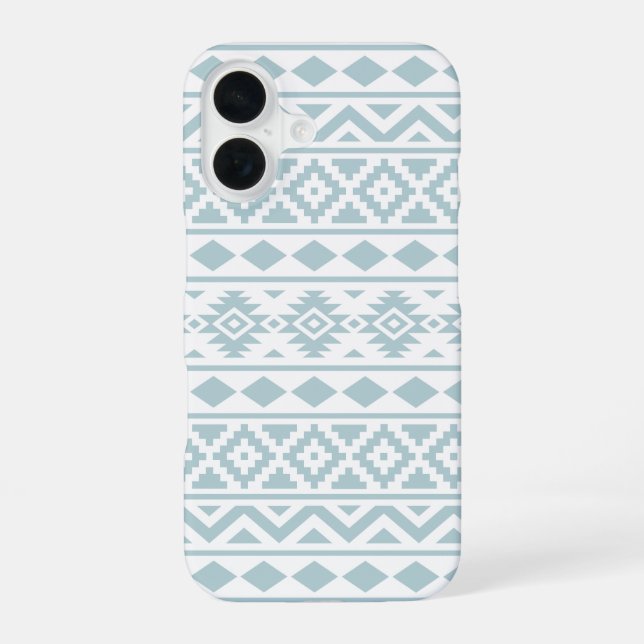 Aztec Essence Ptn III Duck Egg Blue on White iPhone 16 Case (Back)