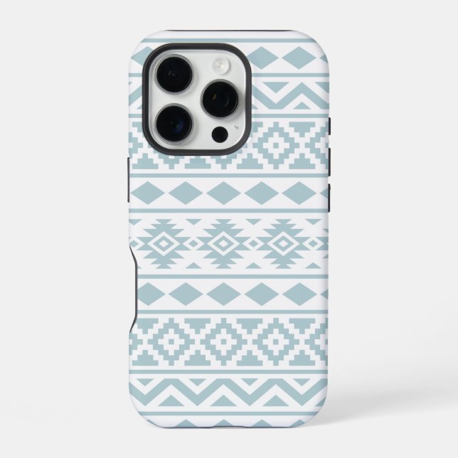 Aztec Essence Ptn III Duck Egg Blue on White iPhone Case (Back)