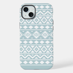 Aztec Essence Ptn III White on Duck Egg Blue iPhone 15 Plus Case
