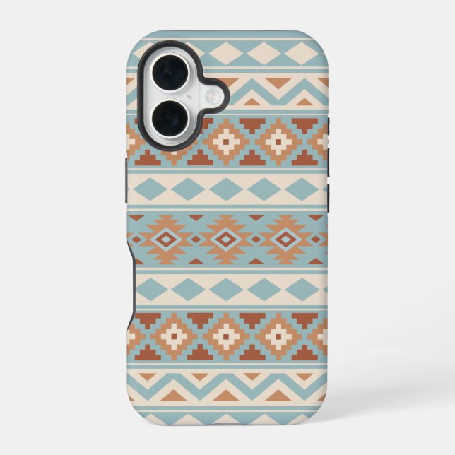Aztec Essence Ptn IIIb Blue Cream Terracottas iPhone 16 Case (Back)