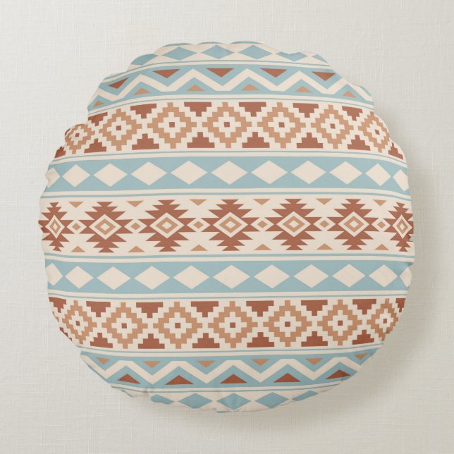 Aztec Essence Ptn IIIb Cream Blue Terracottas Round Cushion (Front)