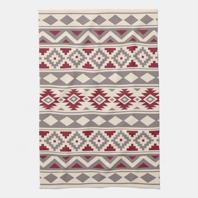Aztec Essence Ptn IIIb Cream Taupe Red Tea Towel (Vertical)