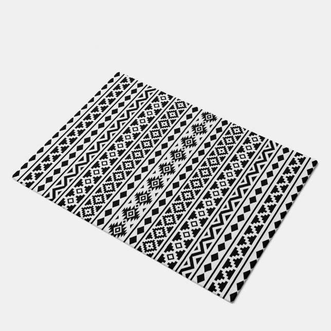 Aztec Essence Vertical Ptn II Black on White Doormat (Angled)
