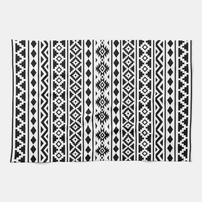 Aztec Essence Vertical Ptn II Black on White Tea Towel (Horizontal)