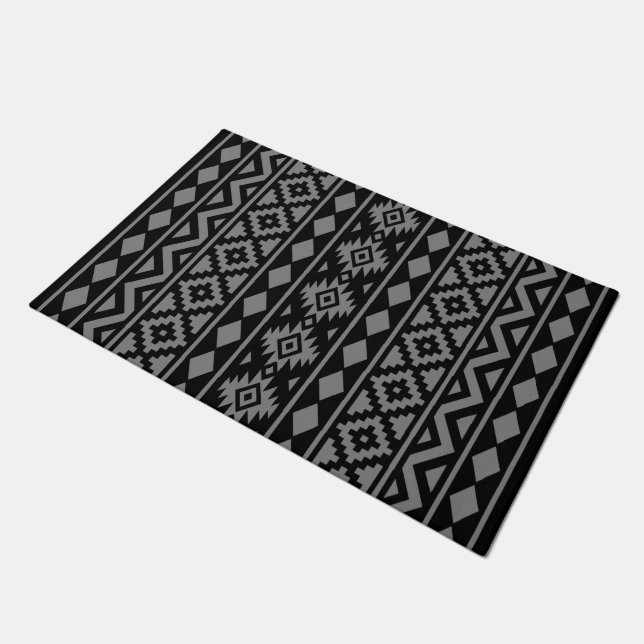 Aztec Essence Vertical Ptn III Grey on Black Doormat (Angled)
