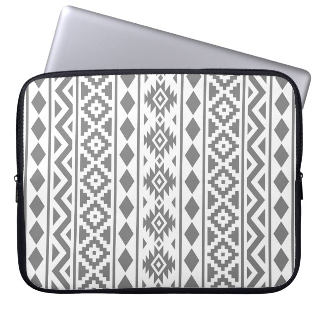 Aztec Essence Vertical Ptn III Grey on White Laptop Sleeve (Front)