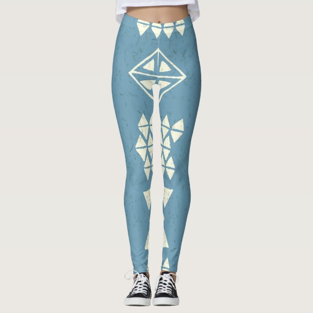 Aztec Ethnic: Blue Geometric Seamless. Leggings (Front)