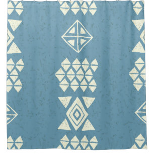Aztec Ethnic: Blue Geometric Seamless. Shower Curtain