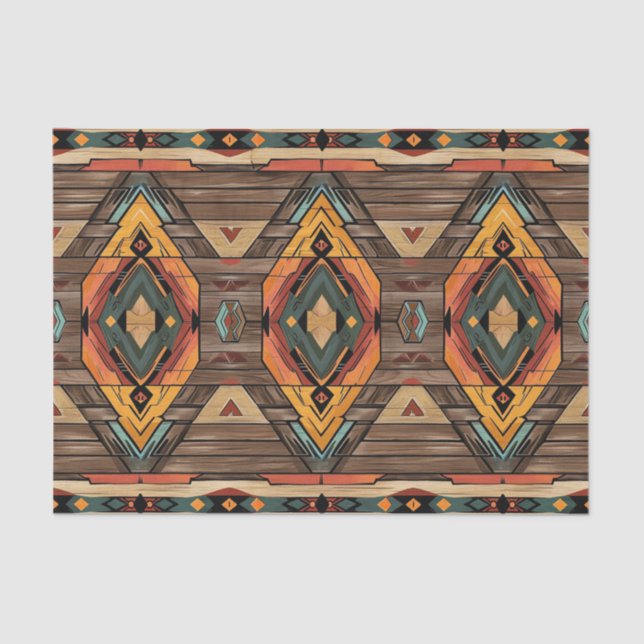 Aztec Faux wood tile pattern decoupage Tissue Paper (Front)