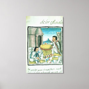 Aztec feather artisans at work canvas print