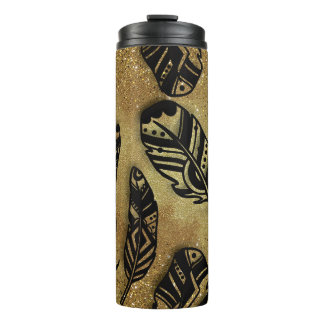 Aztec Feathers Glitter On Parchment  Thermal Tumbler