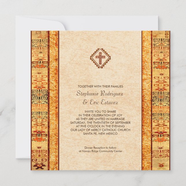 Aztec Fiesta Christian Cross Square Wedding Invitation (Front)