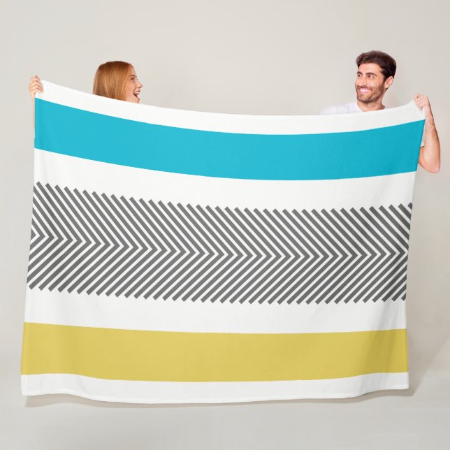 Aztec Geometric Blue Yellow Abstract Arrow Pattern Fleece Blanket (In Situ)