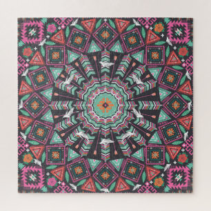 Aztec Geometric: Colorful Circle Pattern Jigsaw Puzzle