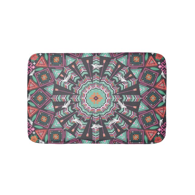 Aztec Geometric: Colourful Circle Pattern Bath Mat (Front)