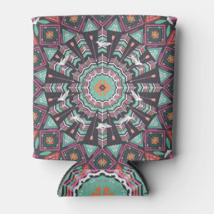 Aztec Geometric: Colourful Circle Pattern Can Cooler