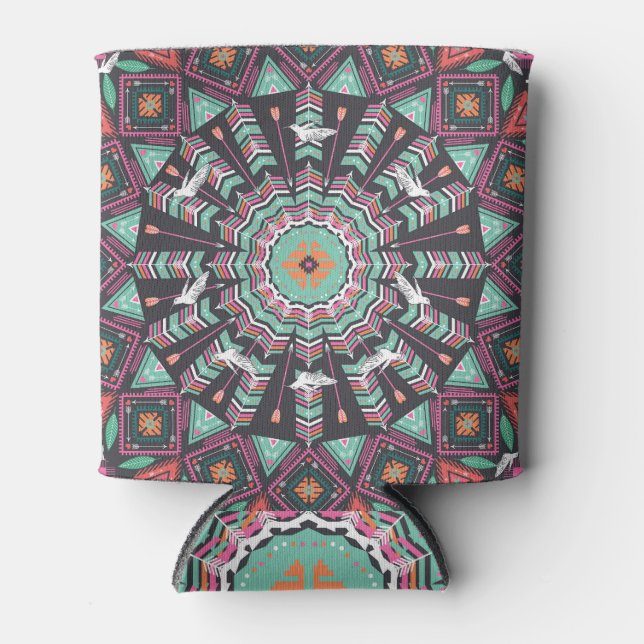 Aztec Geometric: Colourful Circle Pattern Can Cooler (Front)
