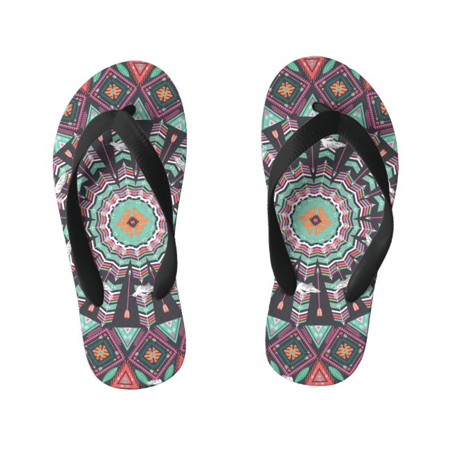 Aztec Geometric: Colourful Circle Pattern Kid's Jandals (Footbed)