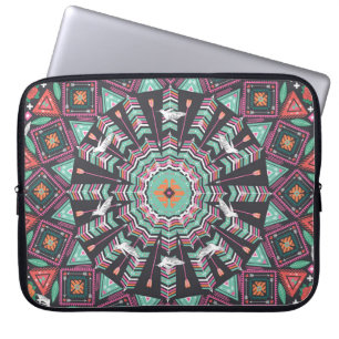 Aztec Geometric: Colourful Circle Pattern Laptop Sleeve