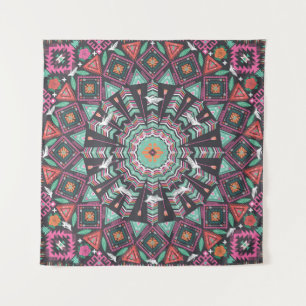 Aztec Geometric: Colourful Circle Pattern Tapestry