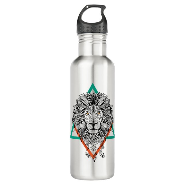 Aztec Geometric Lion Portrait 710 Ml Water Bottle (Front)